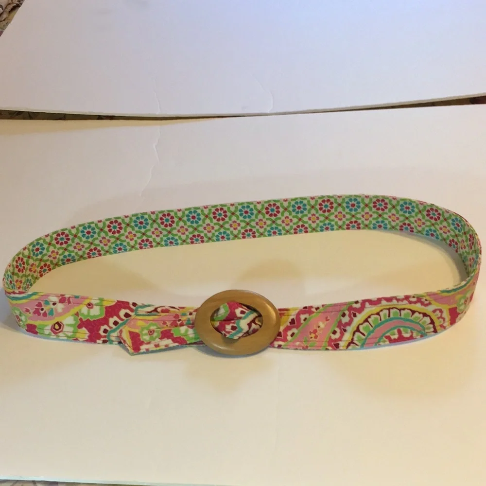 Vera Bradley Pink Floral Belt Wooden Buckle